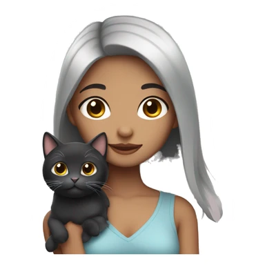Cute girl with black hair holding gray cat sticker