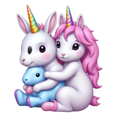 Bunny hugging unicorn sticker