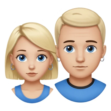 Caucasian guy with dark brown buzzed hair and hoop earring and blue eyes and Caucasian girl with blonde bob hair and hoop nose piercing and brown eyes sticker