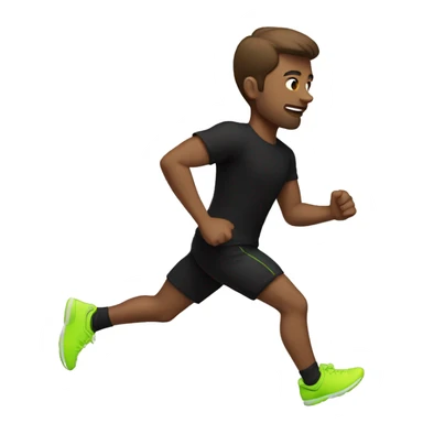 White male brown hair wearing black t shirt and black short with neon green running shoes running sticker