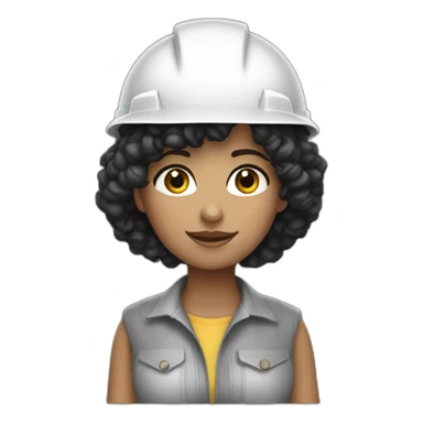 a constructor woman with curly black hair and white helmet sticker