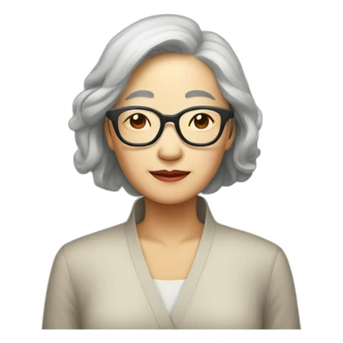 Chinese senior llady wear glasses with sleepy looks sticker