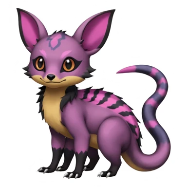 Rare exotic cute epic aesthetic gothic colorful Salandit-Noibat-Eevee-Civet-species-Fakemon-hybrid-creature, with markings, full body sticker