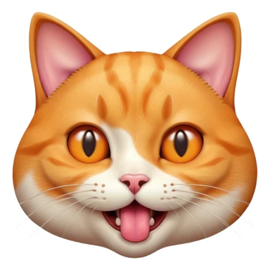 close-up of a cat face with tongue out, eyes wide open looking at food, slight drool, excited and hungry expression, glossy 3D effect, soft lighting, smooth gradients, high detail sticker
