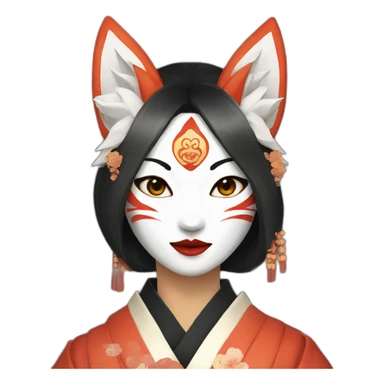 woman wearking kitsune japanese mask sticker