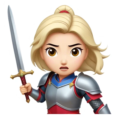 Cinematic Funny Mulan Portrait Emoji, Wearing her training armor too big, looking surprised as a sword nearly topples her over, a mix of warrior determination and hilarious inexperience, a comical yet endearing moment in her transformation! sticker