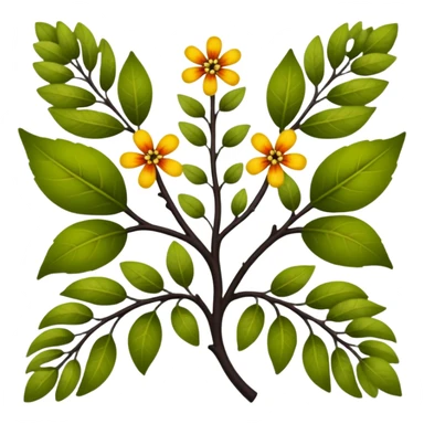 dull green leaves & colorful flowers filigree design & small fruits & ebony branches, extremely detailed, complex design sticker