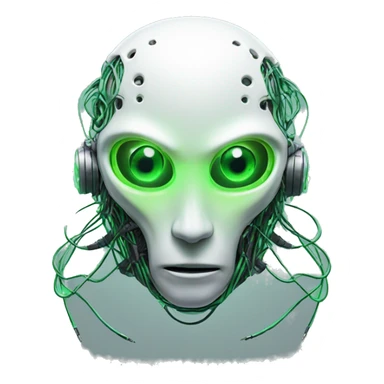 Round Alien cyborg head with glowing wires and green eyes  sticker