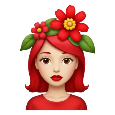 Create an emoji that lips are big, red, shiney and have flower on her head sticker