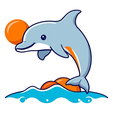 A dolphin jumping out of the water with an orange MnM above its head sticker
