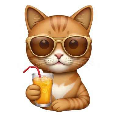 Cat emoji wereing sunglasses and holding a drink sticker