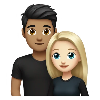 dark Blonde girl with blue eyes in black sweater and an east asian with light skin man with black hair and black eyes hugging sticker