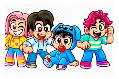 Extract every character from the background, including the clothes and accessories they are wearing, and place on a transparent background. Keep the original style and appearance exactly the same. and separately give me the picture

 sticker