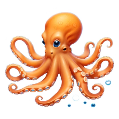 Beautiful and Majestic smiling Octopus Portrait Emoji, Head and body resting in serene repose with a gentle, content smile, showcasing a soft, light orange form adorned with elegant blue rings and delicately arranged arms, Simplified yet exquisitely endearing features, highly detailed, glowing with a soft, drowsy underwater light, high shine, relaxed and utterly enchanting, stylized with an air of majestic aquatic beauty, soft glowing outline, capturing the essence of a beautiful and majestic octopus that embodies the enchanting spirit of the deep! sticker