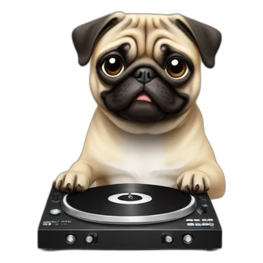 Dog pug djing on turntables sticker