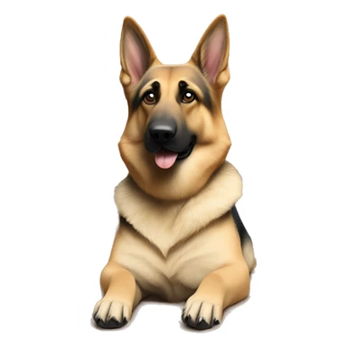 German shepherd dog relaxing in box indoors next to small old white dog sticker