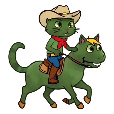 cat riding a horse with cowboy clothes sticker