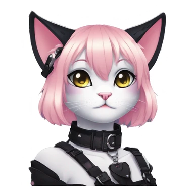 Gorgeous sparkly legendary gradient gothic dark techwear anime style anthro cat with blushing face aesthetic and pretty edgy black with collar and harness trending style sticker