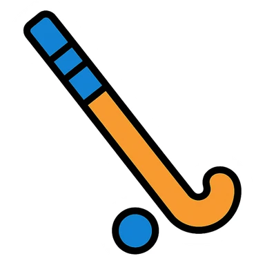 a simple orange field hockey stick with royal blue details, flat illustration sticker