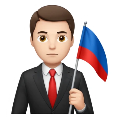 a male politician in a business suit with a Russian flag sticker