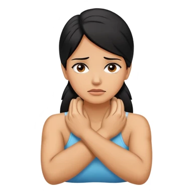women with tan skin color and black hair arms crossed hands holding neck stressed sticker