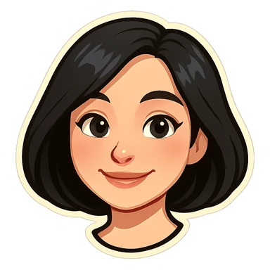 Make the girl cute with pale skin and a smile similar to Samsung Sam. Add more details such as eyes, hair, lips, and makeup. Style should be clean and minimalist like Telegram stickers, suitable for a Telegram bot profile. Transparent background. sticker