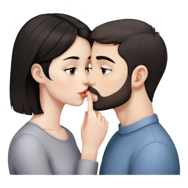 beautiful pale brunette girl with brown eyes kisses pale man short black hair small beard grey eyes sticker