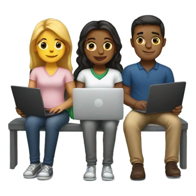 2 girl and 3 man each of them holding laptop and sit together  sticker