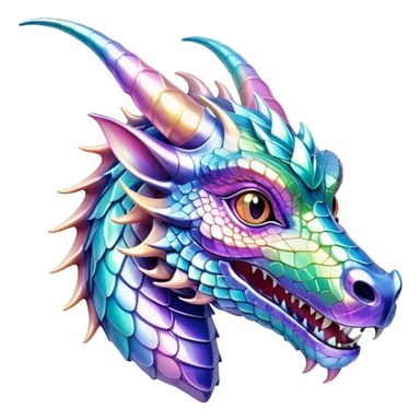 Sparkly glossy Pastel iridescent glass dragon head profile, 2 horns sticker