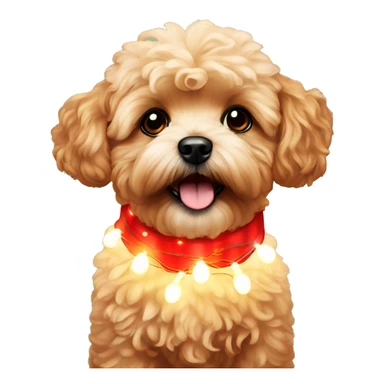 Red maltipoo with Christmas lights decorated around its neck sticker