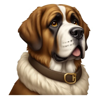 A Saint Bernard wearing a brown vintage fur coat on sticker