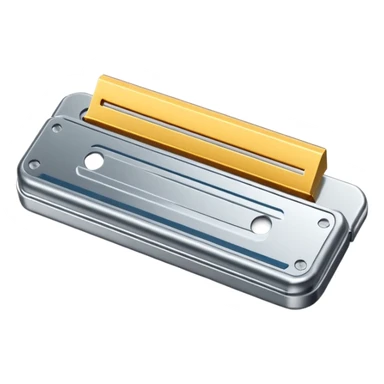 single metal razor blade cartridge with sleek rectangular frame, visible parallel blades, metallic or gray plastic casing, clean edges, compact form, no handle, no shaving cream, no extras, apple emoji style, soft lighting, subtle shadows, transparent background, emoji scale sticker