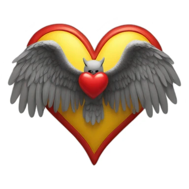 winged red heart, yellow wings sticker