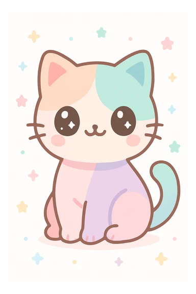 cute pastel cat with big eyes, sitting, kawaii style, suitable for Redbubble products sticker