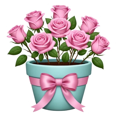 Flower pot with pink roses and ribbon sticker
