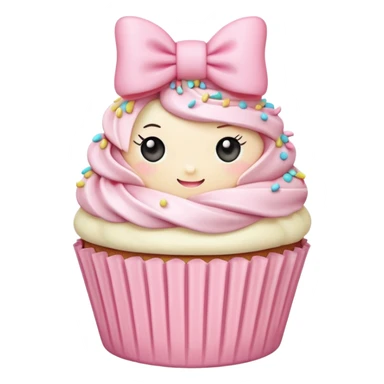 Pink bow wrapped around a cupcake, pastel, chibi style sticker