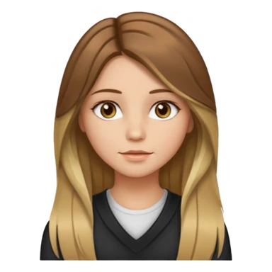 make a girl with long brown hair with blond highlights and layers with hazel eyes middle part sticker