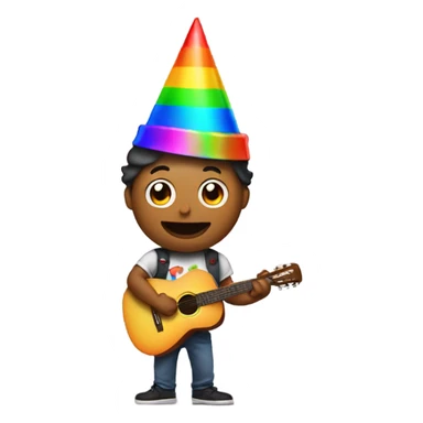 Guy with guitar holding an iPhone wearing party hat  sticker