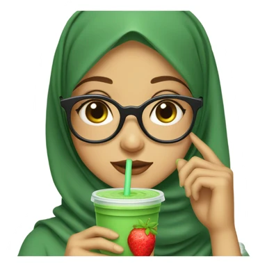 hijabi girl with round glasses and matcha strawberry sticker