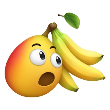 Mango with a face kissing a banana with a face sticker