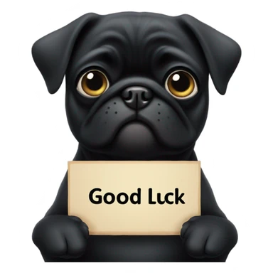 Black pug holding a sign that says good luck  sticker
