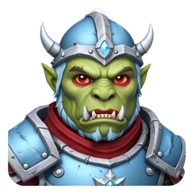 
Fantasy Christmas orc legion soldier icon, iron tundra army theme, heavy winter armor, disciplined brutal look, icy blue steel armor with deep crimson accents, frozen metal texture, cold winter atmosphere, male variant sticker