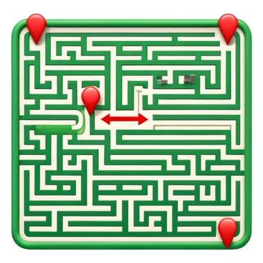Create a realistic emoji of a maze with different patterns in red which show the wrong way and one way which shows the right way across the maze in green. The maze looks like its programmed with some electric, electronic features sticker