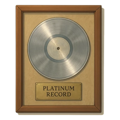 detailed ghibli style illustration of a platinum record award in a frame, soft lighting, elegant sticker