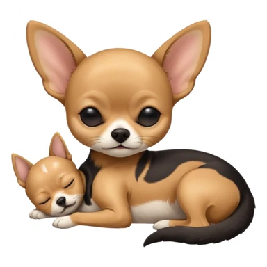 A high-resolution photo-realistic digital illustration of a cute mainly  black and tan chihuahua with eyes closed shut sleeping lazily on the ground sticker