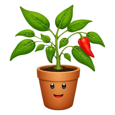 Potted green pepper plant with small red peppers growing on it sticker