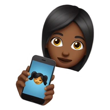 Black girl with straight black hair on her phone in bed with pink overs sticker