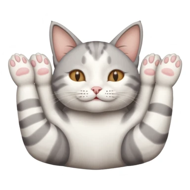 grey and white small cat eyes closed lying down upside down with paws stretched out straight in different directions sticker