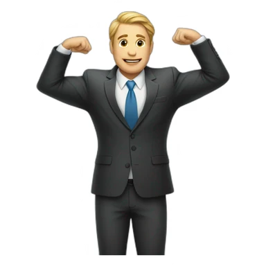 man in suit stretches his arms forward sticker