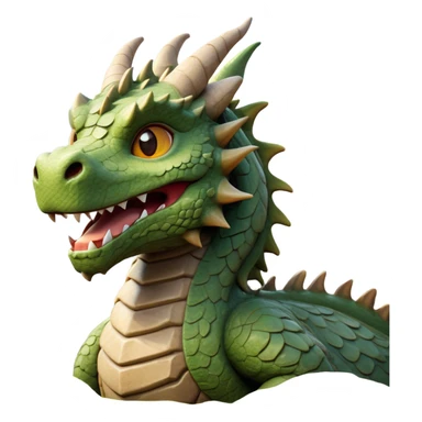 Cinematic Cute Giant Rock Dragon Portrait Emoji, Head tilted playfully and inquisitively, showcasing a robust, stone-carved body with intricately detailed, craggy textures in natural earthen tones accented by soft hints of moss, and a surprisingly gentle, endearing expression; rendered with lifelike clarity and warm, natural light, high shine, mighty yet endearing, styled with a touch of ancient, stony whimsy, soft glowing outline, capturing the essence of a mischievous stone guardian poised to rumble playfully into your embrace! sticker